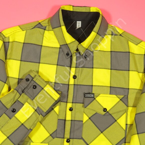 Dixxon Jacket Mens Medium Hi Vis Black Reversible Defender Flannel Plaid